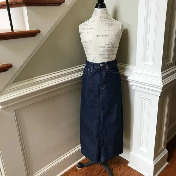 Frame Denim Pencil Midi Jean Skirt Womens 25 Dark Blue Dell Rinse High Rise
